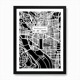 Washington DC (USA) City Map — Hand-drawn map, vector black map Art Print