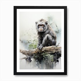 Jigokudani Monkey Park In Nagano, Japanese Brush Painting, Ukiyo E, Minimal 2 Art Print