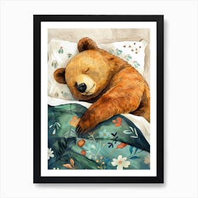 Teddy Bear Sleeping In Bed animal story Art Print