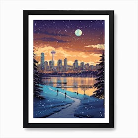 Winter Travel Night Illustration Vancouver Canada 1 Art Print