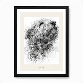 Long Hair Furry Dog Line Sketch 3 Poster Art Print