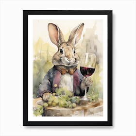 Bunny Tasting Wine Rabbit Prints Watercolour 3 Art Print