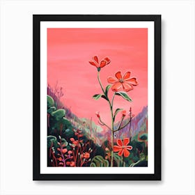Boho Wildflower Painting Fire Pink Silene Virginica 2 Art Print
