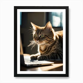 Tabby Cat On Laptop Art Print