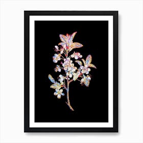 Stained Glass White Plum Flower Mosaic Botanical Illustration on Black n.0274 Art Print