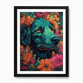 Dog With Flowers 1 Art Print