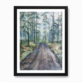 Watercolor Landscape Road In The Forest Art Print