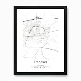 Franeker,Netherlands Minimalist Map Art Print