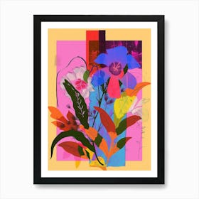 Canterbury Bells 1 Neon Flower Collage Art Print