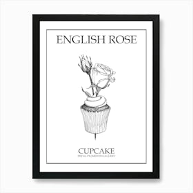 English Rose Cupcake Line Drawing 3 Poster Art Print