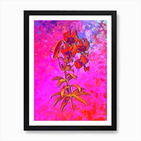 Turban Lily Botanical in Acid Neon Pink Green and Blue n.0195 Art Print