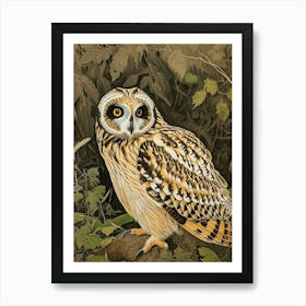 Short Eared Owl Relief Illustration 3 Art Print