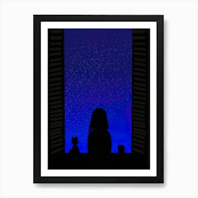 Silhouette Of A Girl Looking Out The Window Art Print