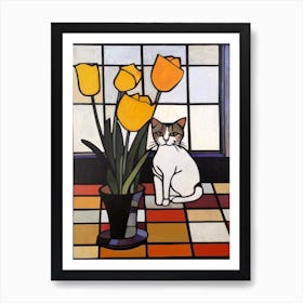 Crocus With A Cat 4 De Stijl Style Mondrian Art Print