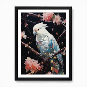 cosmic geometric cockatoo in a tree surrounded by flowers 1 Art Print