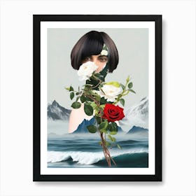 Roses And Waves Art Print