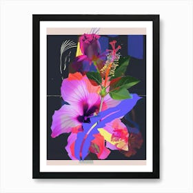 Hibiscus 4 Neon Flower Collage Art Print