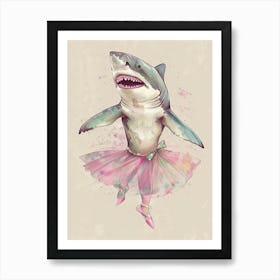 Watercolour Ballet Shark In A Tutu Poster