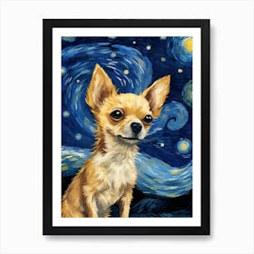 Chihuahua Starry Night Dog Portrait Art Print