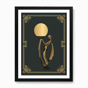 Art Deco Woman Print 2 Black & Gold Art Print