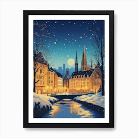 Winter Travel Night Illustration Strasbourg France 2 Art Print