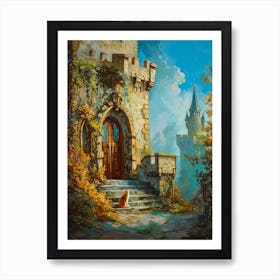 Ginger Cat On The Steps Of A Castle Art Print