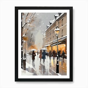 Paris cafes, winter season, Christmas, autumn oil colors, pale colors, pedestrians in the street, winter clothes, falling snow.Christmas decorations.6 Art Print