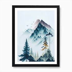 Mountain And Forest In Minimalist Watercolor Vertical Composition 4 Art Print