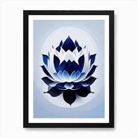 Blue Lotus Black And White Geometric 2 Art Print