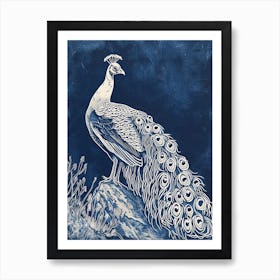 Peacock On A Rock Linocut Inspired 4 Art Print