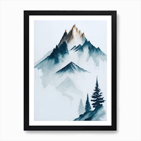 Mountain And Forest In Minimalist Watercolor Vertical Composition 364 Art Print