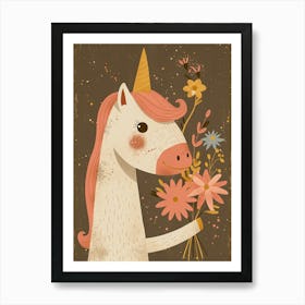 Unicorn Holding A Bouquet Of Flowers Art Print