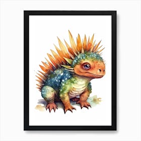 Dimetrodon Cute Dinosaur Watercolour 2 Art Print