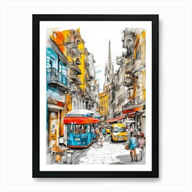 Sketch Of A City Street 3 Art Print