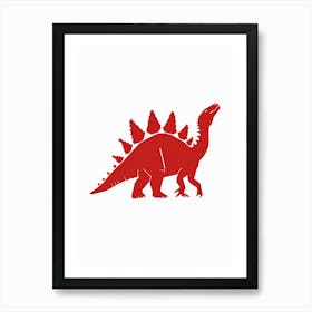 Red Stegosaurus Dinosaur Silhouette 1 Art Print