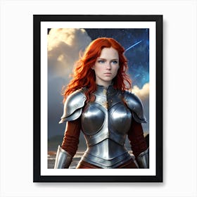 Red Haired Girl In Armor Art Print