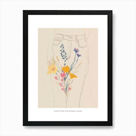 Everything Is Blooming Again Poster Floral Blue Jeans Line Art 8 Art Print