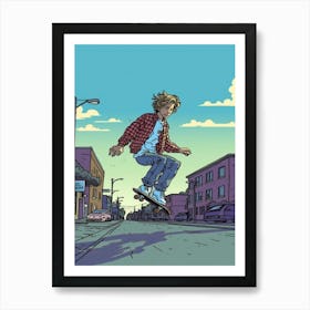 Skateboarding In Montreal, Canada Comic Style 2 Art Print