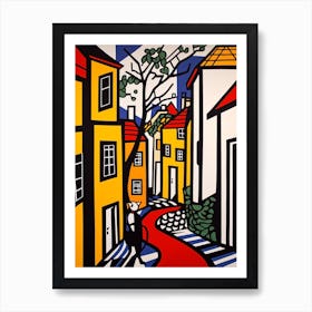 Painting Of Prague With A Cat In The Style Of Pop Art, Illustration Style 3 Art Print
