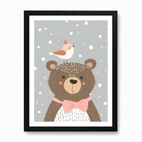 Teddy Bear With Bird Kids and Nursery Art Print