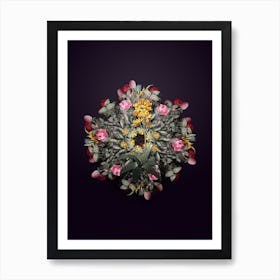 Vintage Sun Star Flower Wreath on Royal Purple n.2170 Art Print