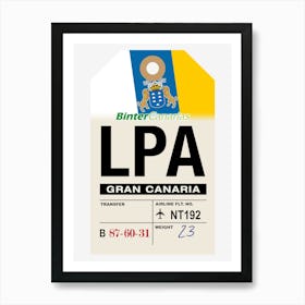 Gran Canaria (LPA) Canary Islands Vintage Airline Luggage Tag Art Print