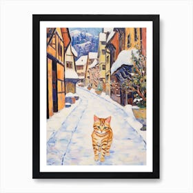 Cat In The Streets Of Interlaken   Switzerland With Snow 2 Art Print