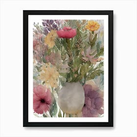 Watercolor Flowers In A Vase 5 Art Print