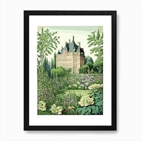 Château De Chenonceau Gardens, France Vintage Botanical Art Print