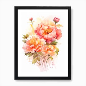 Peony With Sunset In Watercolors (5) Art Print