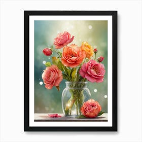 Roses In A Vase 2 Art Print