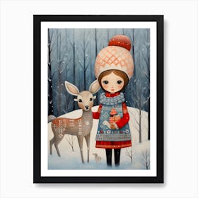 Girl With A Deer Art Print