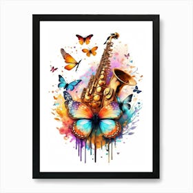Saxophone And Butterflies Art Print