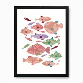 School of Spiral Fish [red on white] Art Print